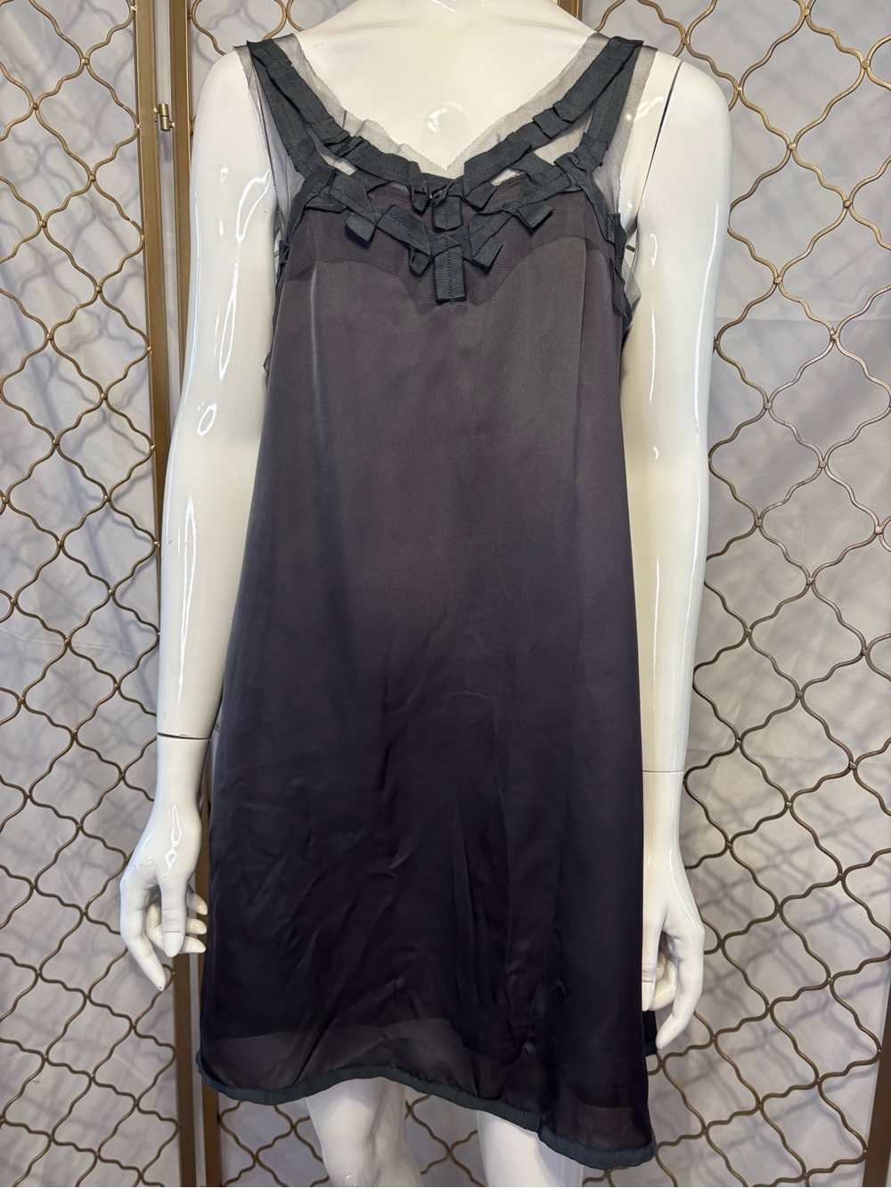 Ya Los Angeles Satin Slip Party Dress with Ribbon Trim Neckline size Large